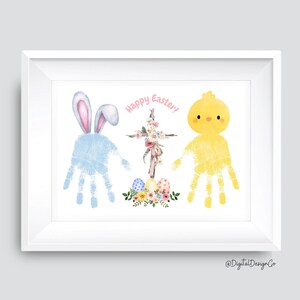 Créations artistiques empreinte de main de poussin, joyeuses Pâques, bébé enfant en bas âge, souvenir, carte-cadeau à faire soi-même, imprimable, activité scolaire