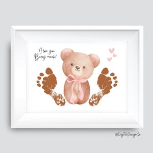 Kocham Cię Beary Much, Bear Footprint Art, Walentynki, Dzień Ojca, Dziecięce Dziecko Maluch, Prezent dla Babci Mamy Taty, Pamiątkowa Karta Miłosna DIY