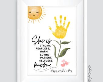 Mother's Day Handprint Art Craft, Flower Handprint Craft for Kids Baby Toddler, Memory Keepsake, DIY Card, Printable Decor, Gift for Mother