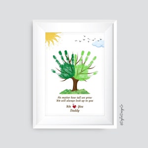 Art de l'empreinte de main fête des pères, poème, création d'empreintes de main arbre papa, cadeau d'anniversaire pour papa, enfant bébé bambin, souvenir, carte à faire soi-même, imprimable