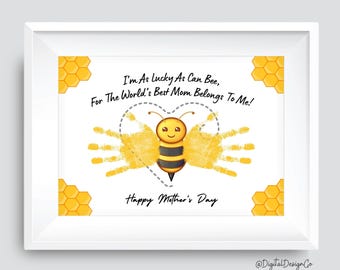 Mothers Day Handprint Art, Handprint Craft, Printable Gift, Bee Handprint Art Keepsake for Mom, Kids Baby Toddler