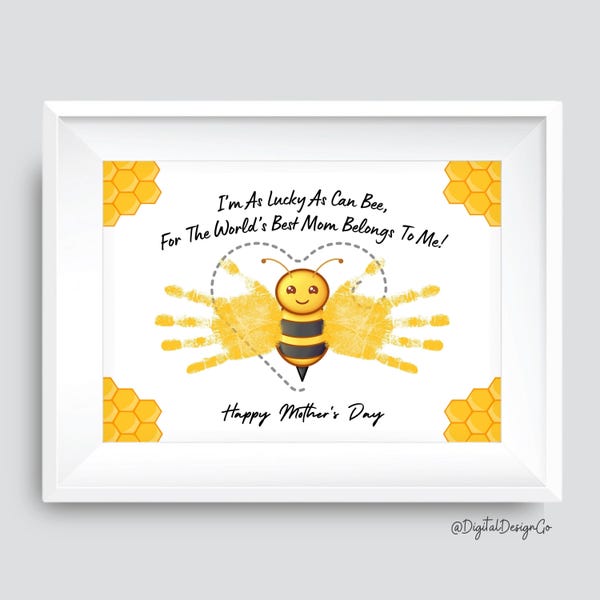 Mothers Day Handprint Art, Handprint Craft, Printable Gift, Bee Handprint Art Keepsake for Mom, Kids Baby Toddler