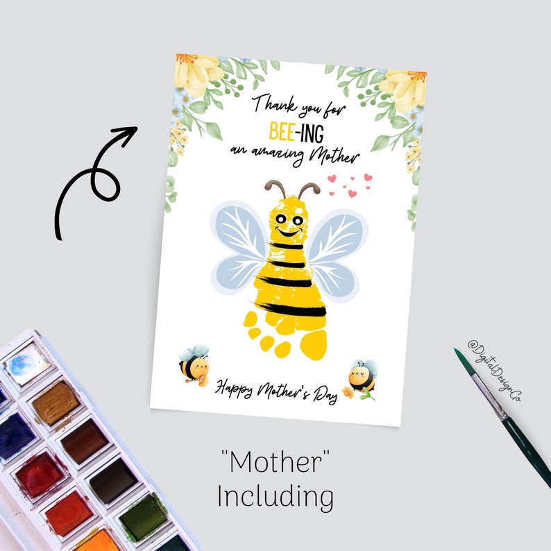 Mother's Day Footprint Art Craft, Thank You for Bee-ing An Amazing Mom, Mothers Day Bee Craft for Kids Baby Toddler, Memory Keepsake, DIY image 2