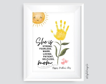 Mother&#39;s Day Handprint Art Craft, Flower Handprint Craft for Kids Baby Toddler, Memory Keepsake, DIY Card, Printable Decor, Gift for Mother