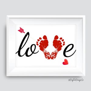 Créations artistiques d'empreintes de pas pour la Saint-Valentin, empreinte d'amour, enfants bébé bambin, carte souvenir bricolage