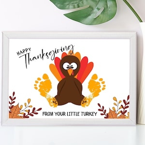 Happy Thanksgiving From Your Little Turkey Footprint Art Craft, Kids Baby Keepsake, Fall Autumn DIY Card, Printable
