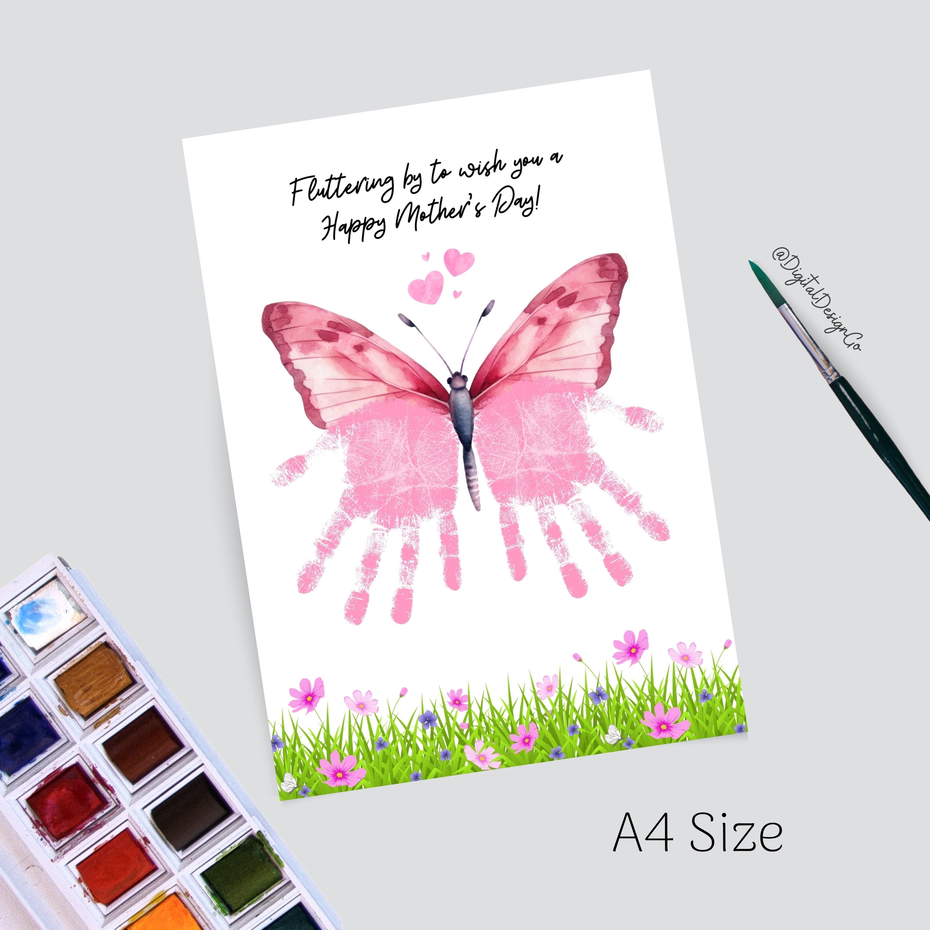 Motipuns 30 Pcs Mother's Day Handprint Crafts Kits Greeting Cards With 3 Pcs Large Ink Pads Happy Mother's Day Gifts For Mom Home Sunday Activities( Pink,Flower