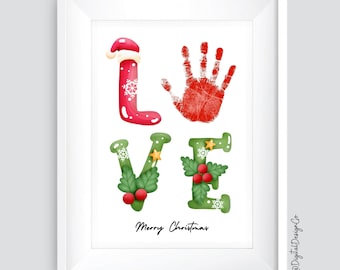 Love Handprint Art Craft, Merry Christmas Handprint Craft, DIY Craft for Kids Baby Toddler, Memory Keepsake, Holiday Gift, Printable Card