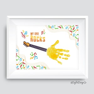My Dad Rocks, Guitar Handprint Art Craft, Birthday Gift, Father's Day Craft, Kids Baby Toddler, Memory Keepsake, DIY Card, Gift for Dad