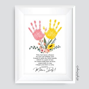 Mothers Day Handprint Craft, Happy Mothers Day, Poem, Flower Handprint Craft for Kids Baby Toddler, Memory Keepsake, Printable, Gift for Mom