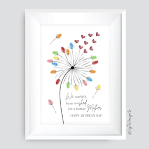 Löwenzahn-Fingerabdruckkunst, konnten wir uns nicht für eine bessere Mutter, Muttertag Fingerabdruck-Handwerks-Kind-Baby-Kleinkind, Erinnerungs-Andenken, bedruckbar wünschen