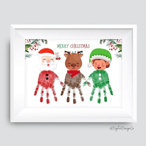 Weihnachten Handabdruck Kunst / Weihnachtsmann Elfe Handabdruck Basteln für Kinder Baby Kleinkind / Erinnerung Andenken / Weihnachtsgeschenk / DIY Karte Printable Decor