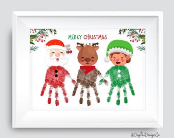 Christmas Handprint Art, Santa Deer Elf Handprint Craft, Kids Baby Toddler, Keepsake, DIY Gift