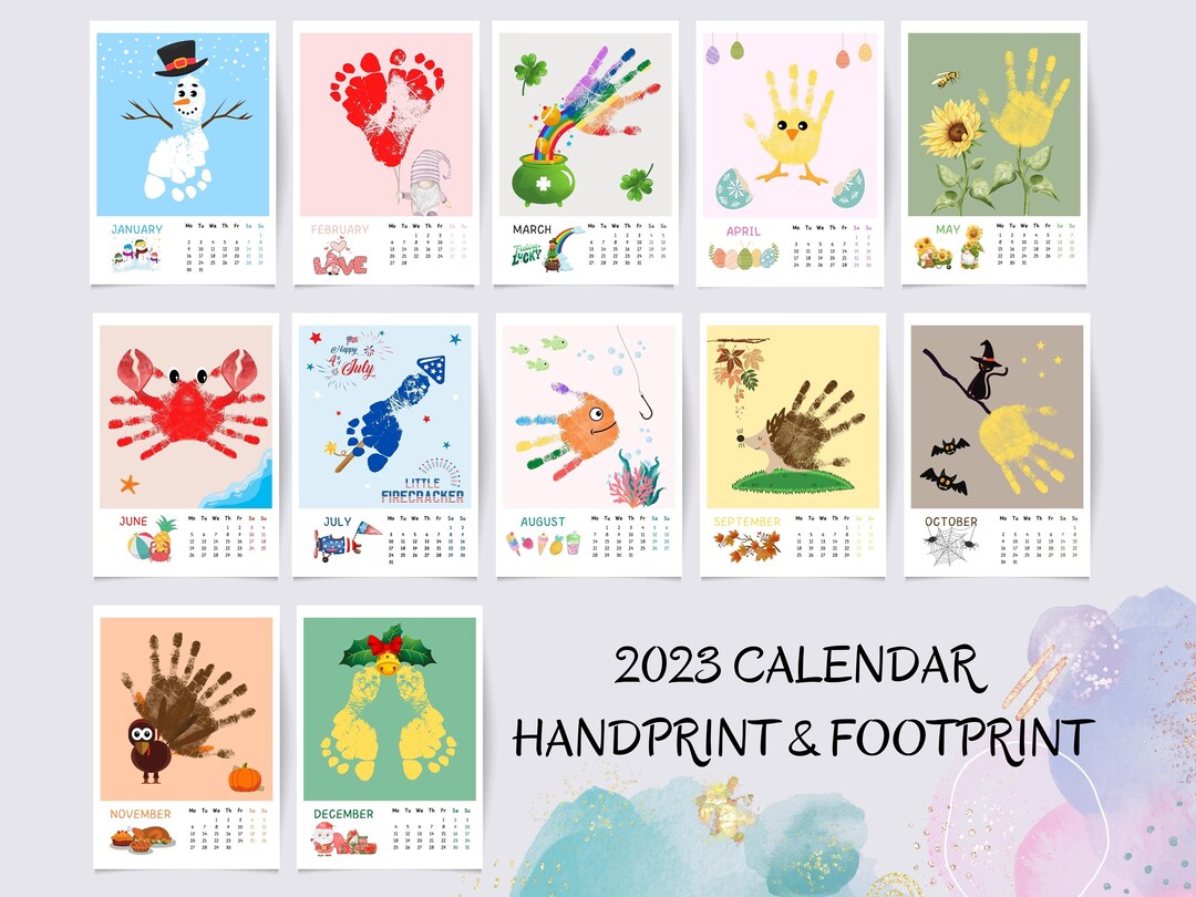 2023 Handprint Footprint Calendar, Handprint Art Craft DIY Gift Child