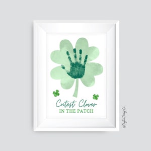 Niedliches Kleeblatt im Aufnäher, St. Patrick's Day Handabdruck Handwerk, Klee Handabdruck Handwerk für Kinder Baby Kleinkind, Erinnerungsstück, Erinnerung, DIY, druckbar