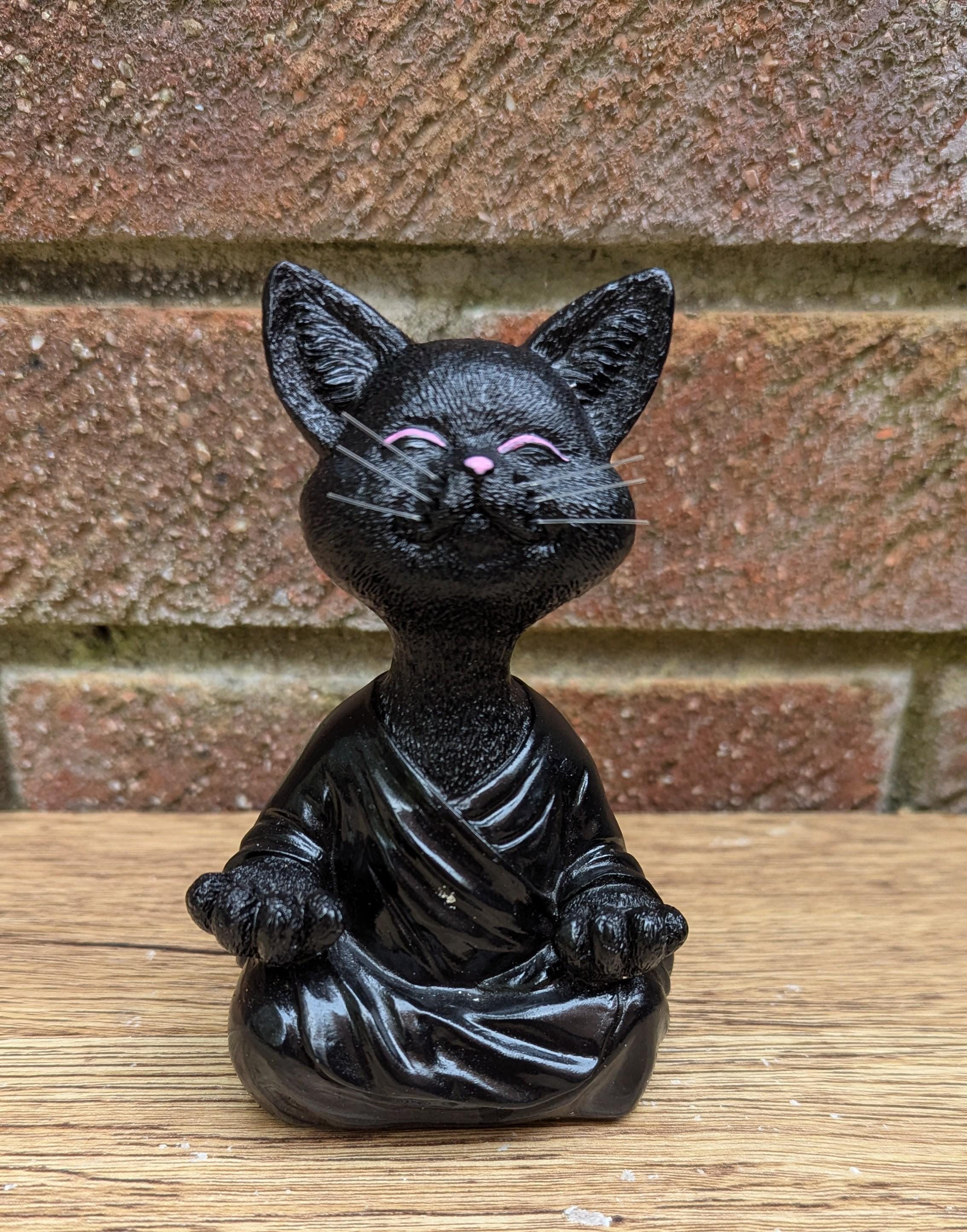 Zen Black Cat Figurine in Meditation Pose – Resin Ornament