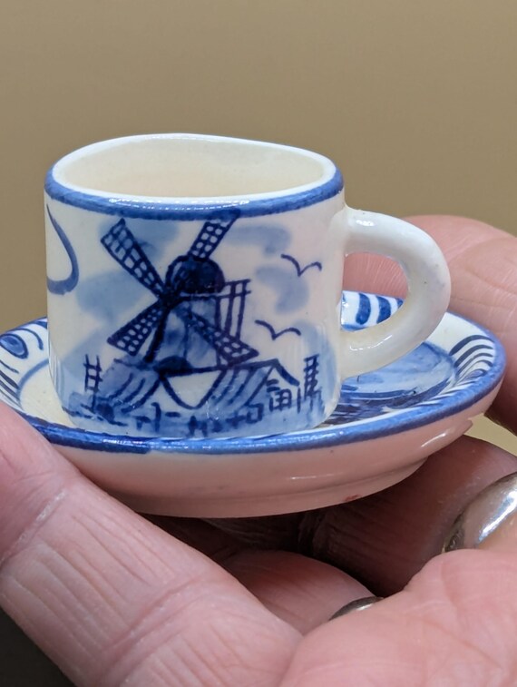 Cute Little Miniature Delftware Blue and White, Cup and Saucer