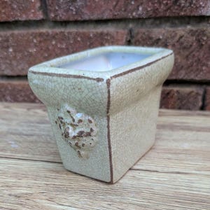 Vintage 1960s Crackle Glaze Ceramic Planter – Square Vase with Raised Floral Motif