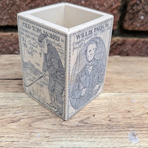 Vintage Ceramic Golf Champions Square Pencil Pot – Illustrated by H.H. – 1980