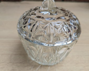 Glass powder jar 1950's, French vintage molded glass powder box, Glass candy bowl, Glass candy dish, Antique glass box