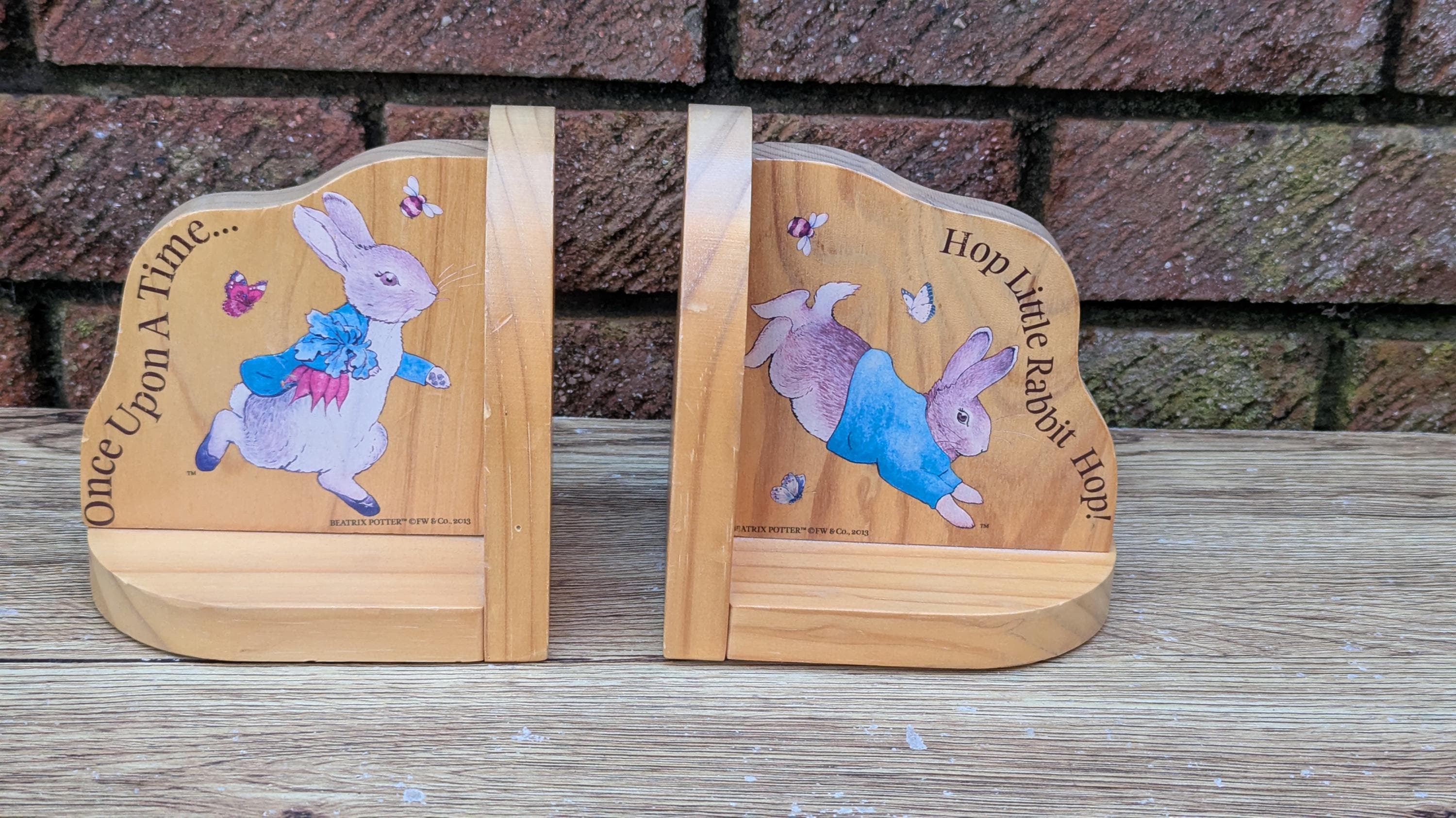 Vintage 2013 Beatrix Potter Wooden Bookends - Peter Rabbit Nursery Decor - Official FW & Co Licensed - Children's Room