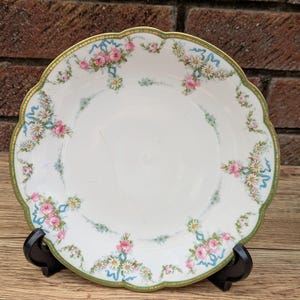 Antique Limoges Plate – L. Bernardaud  Cie, D&C France, Floral and Ribbon Pattern – 1900s