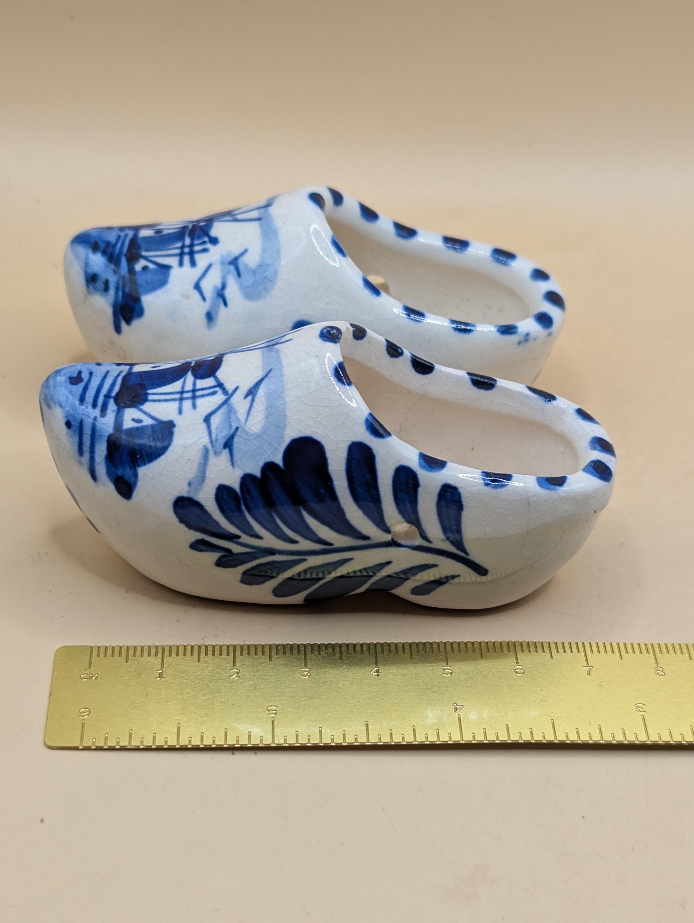 Vintage DELFT BLUE White Hand Painted Windmill Dutch Shoe Clog NDP