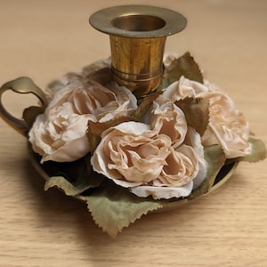 Creepy classy elegant brass Halloween candle holder with fake silk flowers