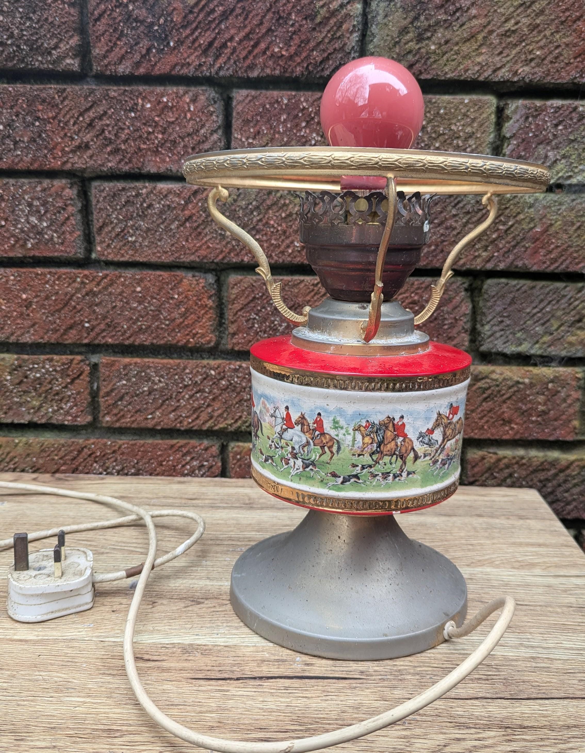 Vintage 1950 English Fox Hunting Table Lamp With Ceramic Band