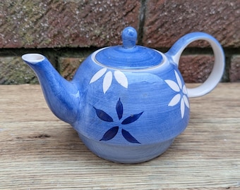 Whittard of Chelsea “Tea Clipper” Hand-Painted Blue Floral Stoneware Teapot • 2005
