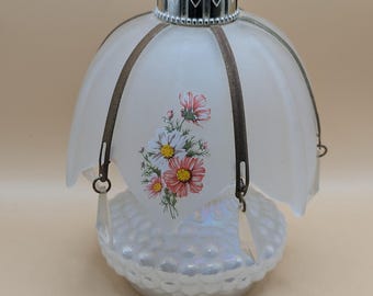 Difusor de aroma con pantalla de lámpara de hadas de imitación blanca vintage de Avon, blanco floral, VACÍO, 6"