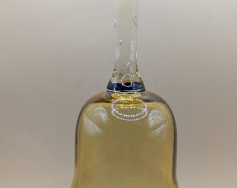 Vintage Hand-Blown Amber Glass Bell with Clear Handle – Mid-Century 1960s