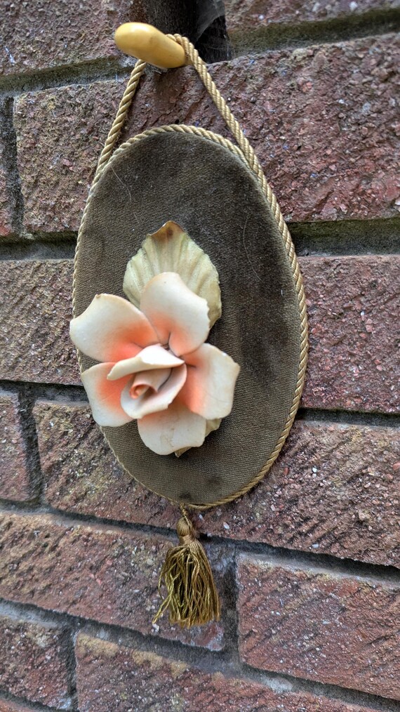 Vintage 1960s Italian Capodimonte Style Porcelain Rose Wall Plaque
