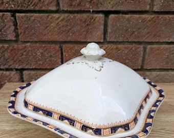 ANTIEK Wood & Sons, Engeland WINDSOR semi-porselein kobaltgroenteterrine LIDDED