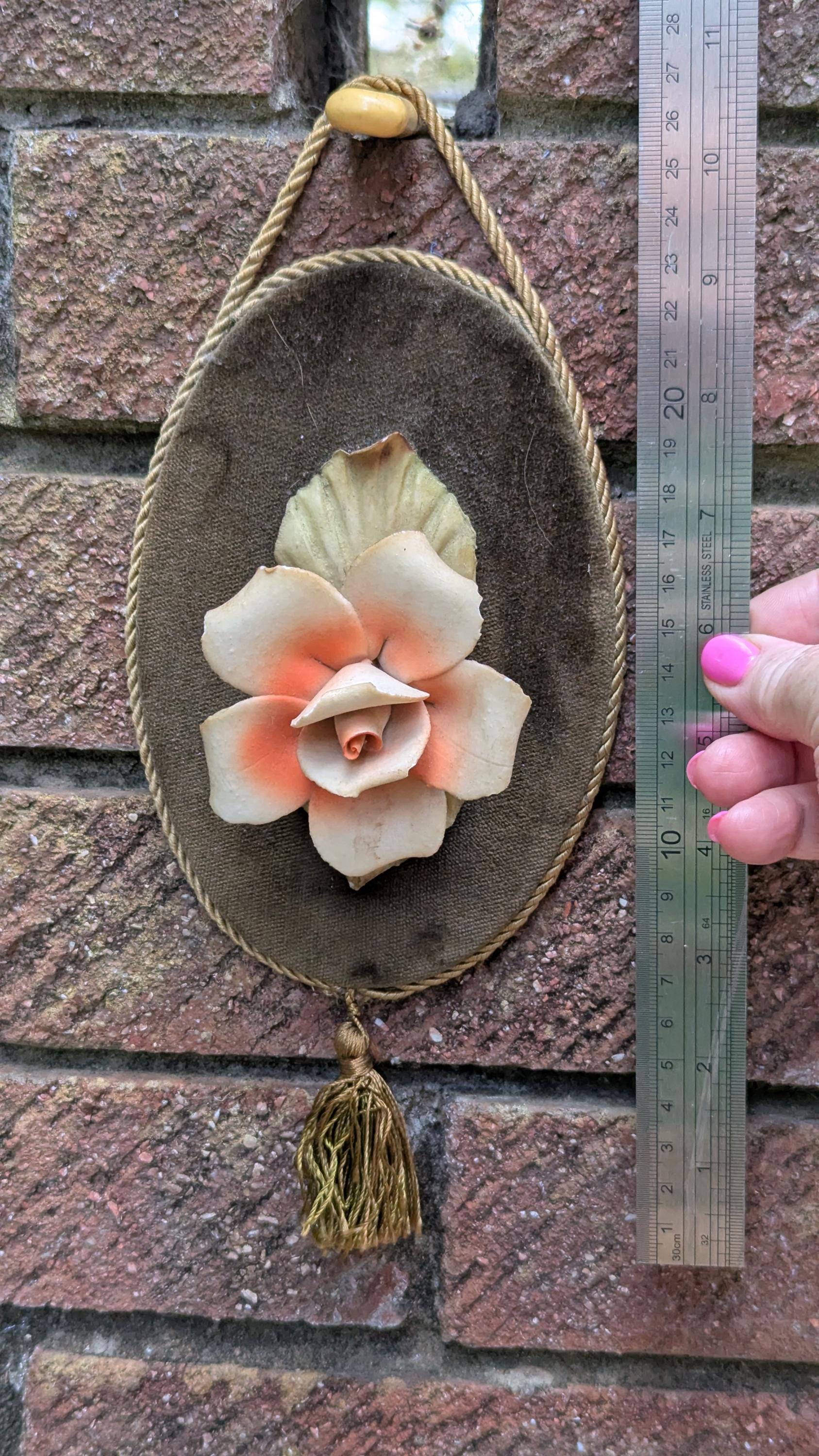 Vintage 1960s Italian Capodimonte Style Porcelain Rose Wall Plaque