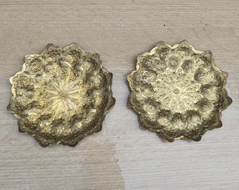 Two Engraved Brass Trays With A Figural And Foliate Design D 8.2'', Small Brass Tray, Tray For One