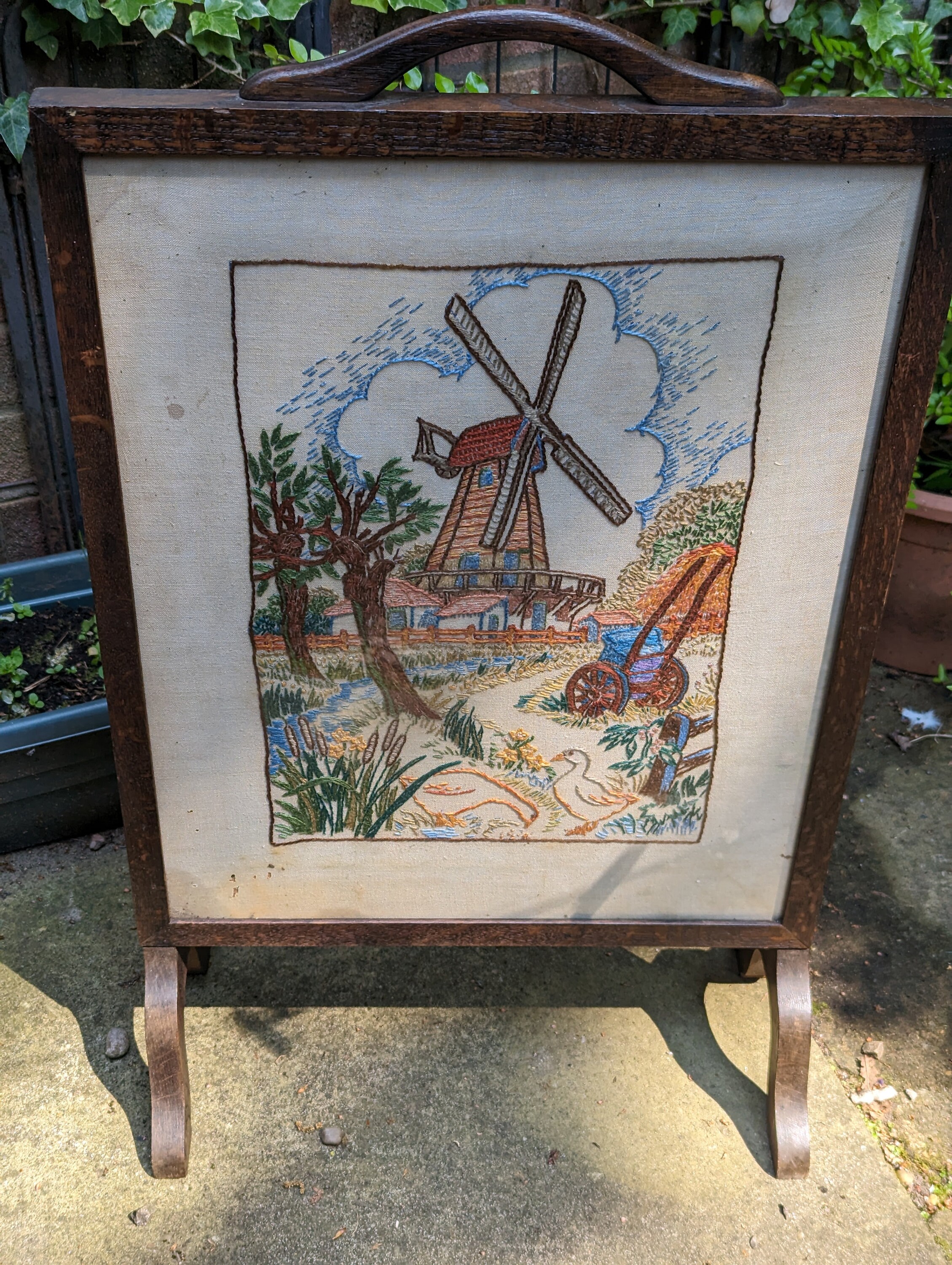 Antique Genuine Dutch Screen, Embroidered Fire Screen, Dutch