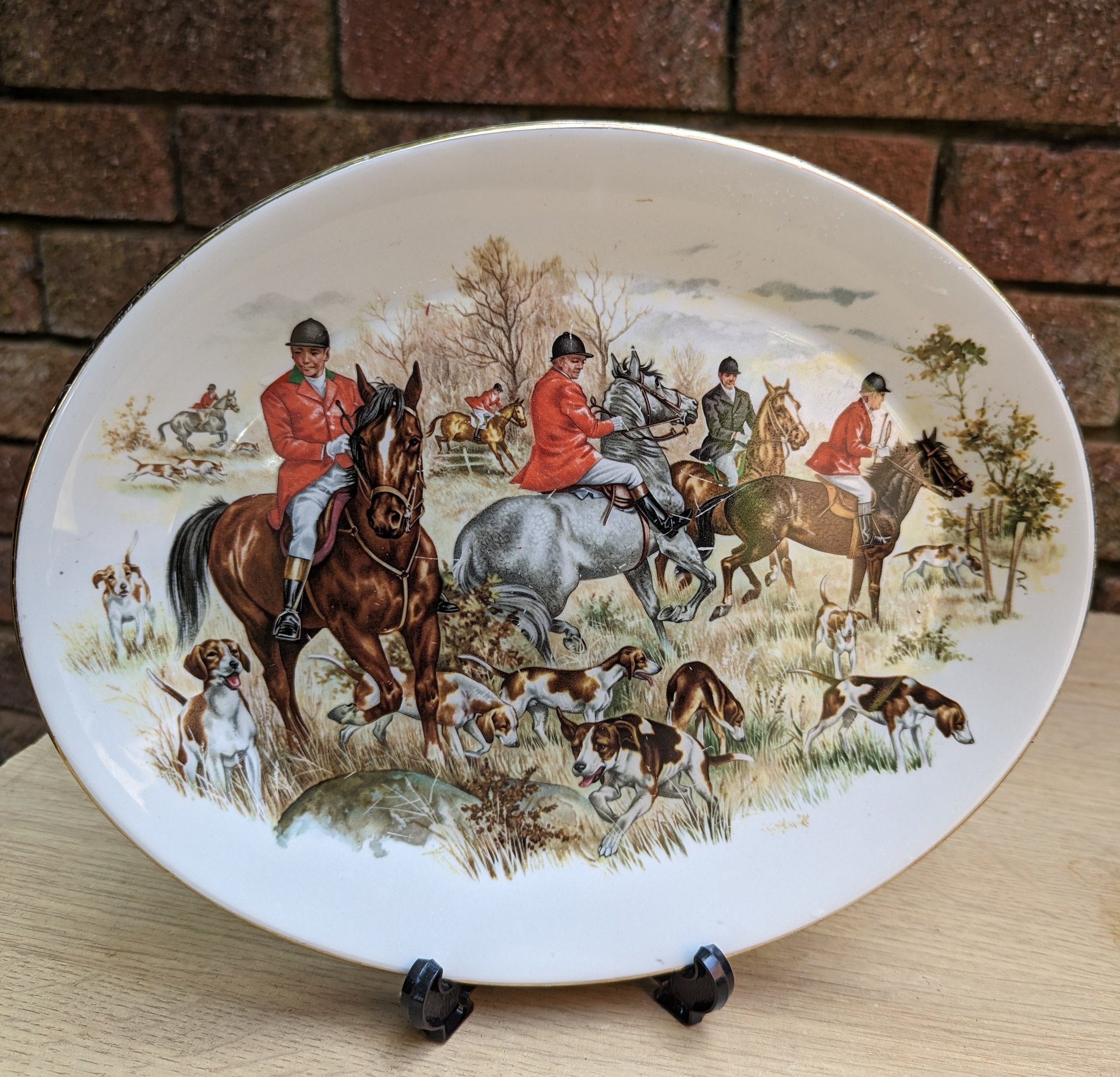 Vintage F Gray and Sons Ltd Oval Hunt Plate Hunting Fox Equestrian