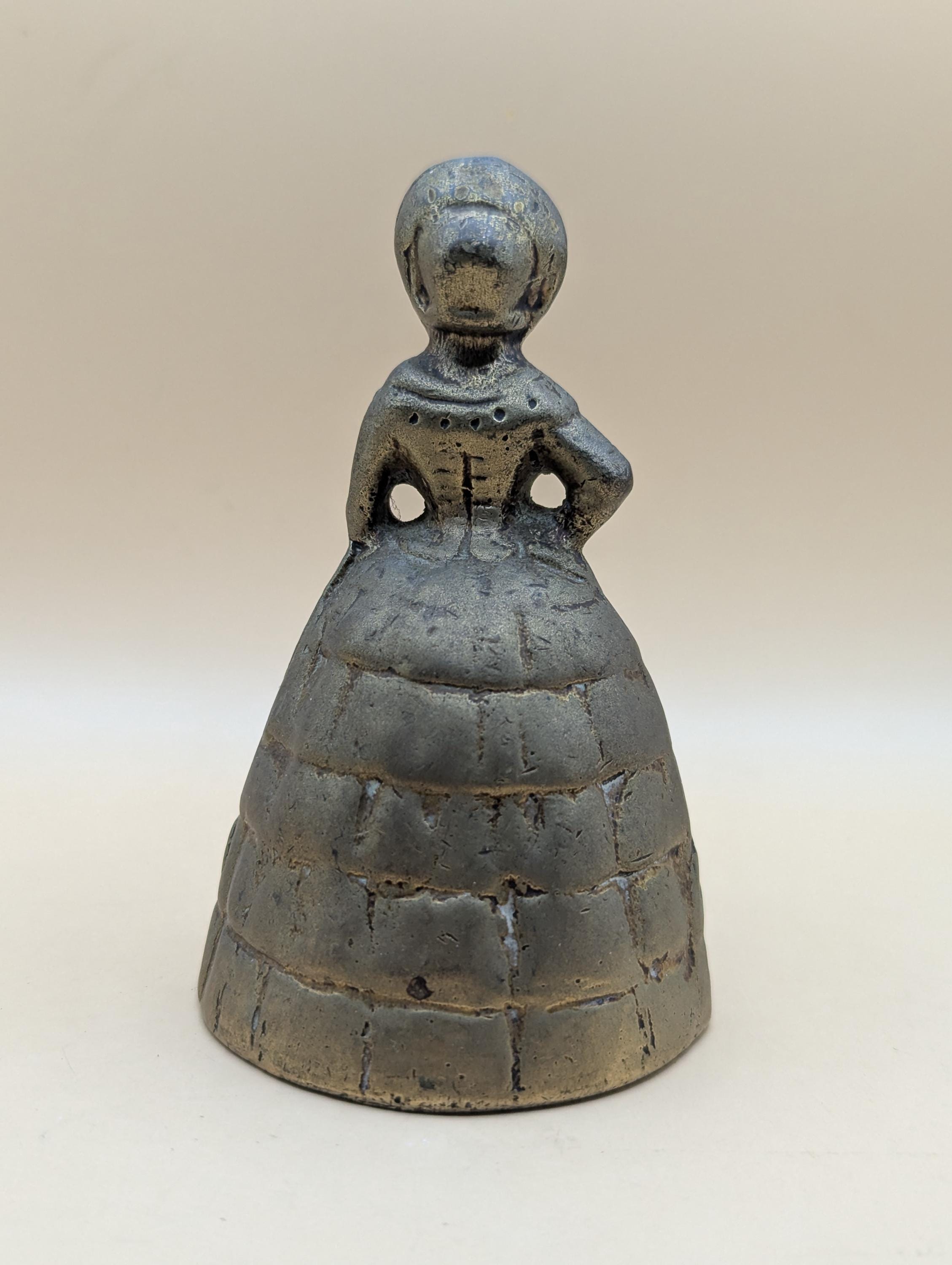 Vintage 1950s Cast Brass Lady Bell – Victorian Bonneted Woman in