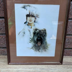 Vintage 1987 Sara Moon “Diana” Framed Print – Woman and Dog Portrait, 1980s Wall Art
