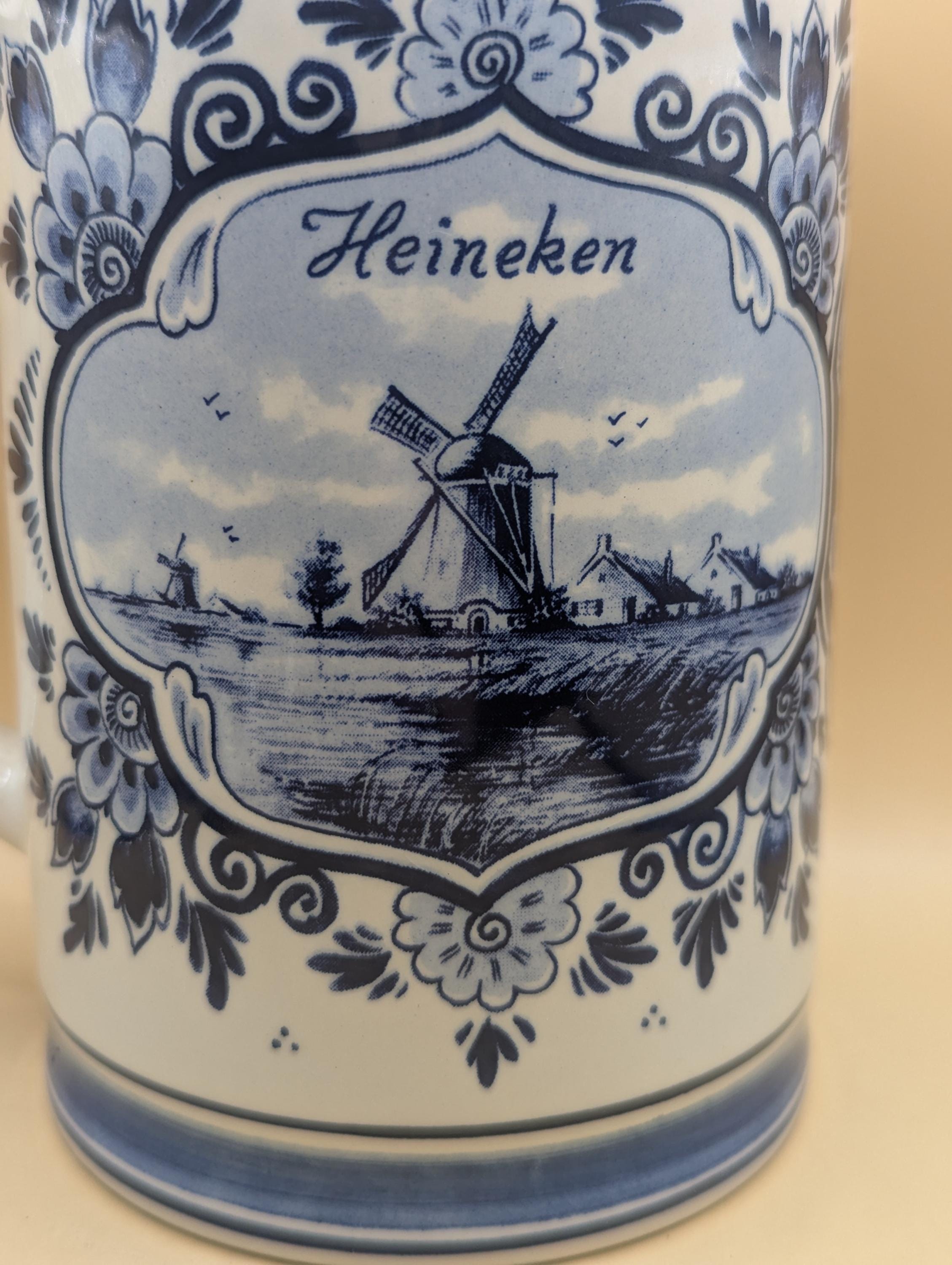 Vintage Ceramic Heineken Beer Stein Mug Made in Holland Delft Blue