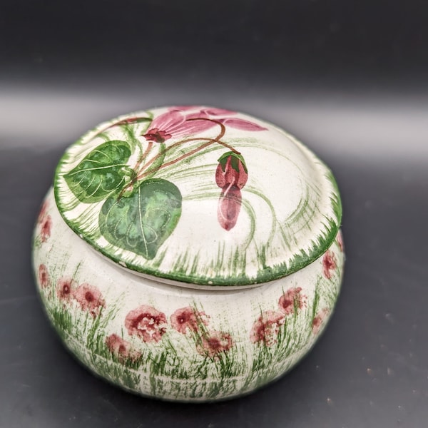 Floral Cyprus Knossos Handmade Ceramic Vintage Trinket/Jewellery/Pill Box-7cm