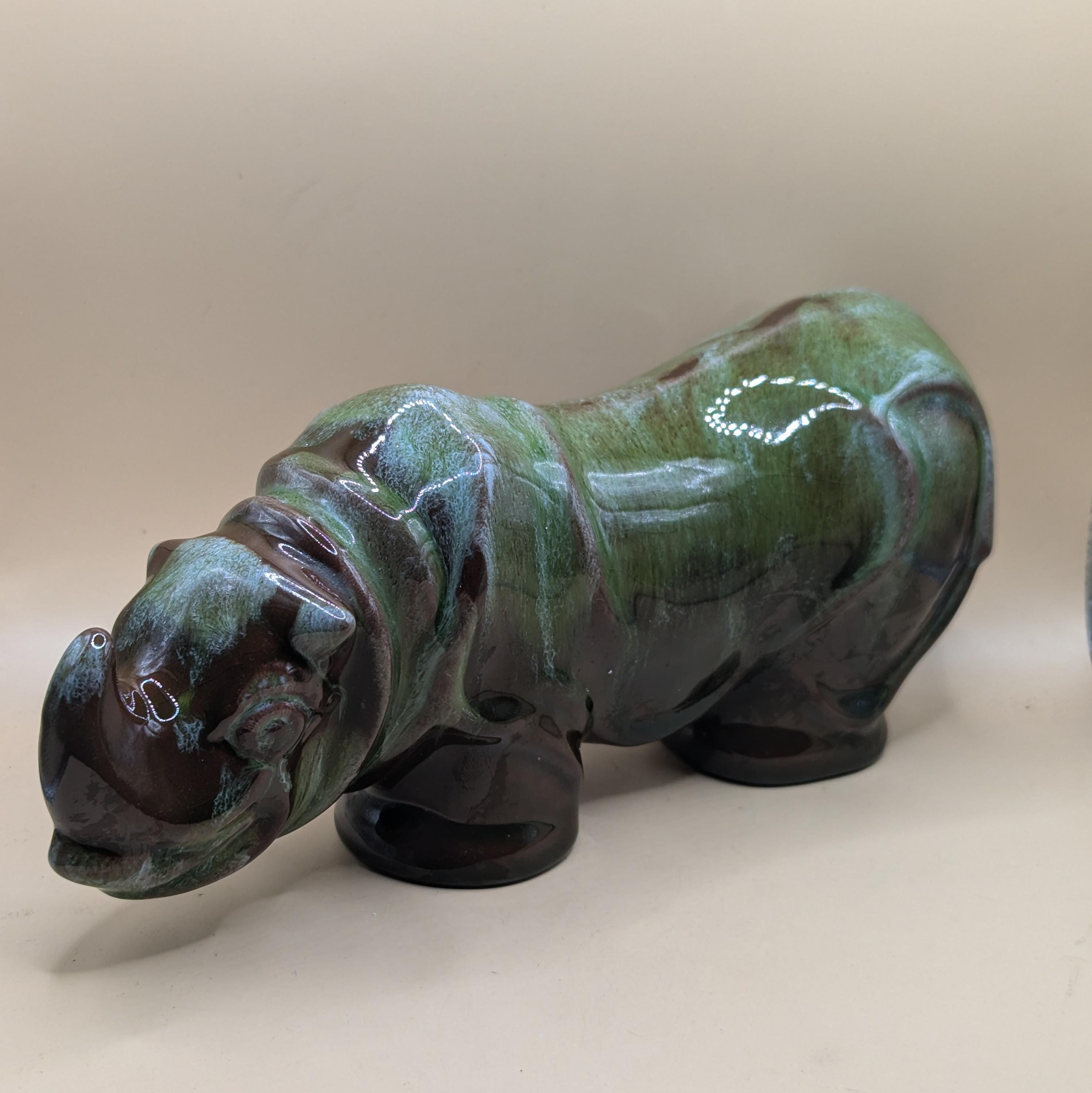 1967 Blue Mountain Pottery Rhinoceros #544 RARE "Georgian Bay" Glaze. BMP RHINO