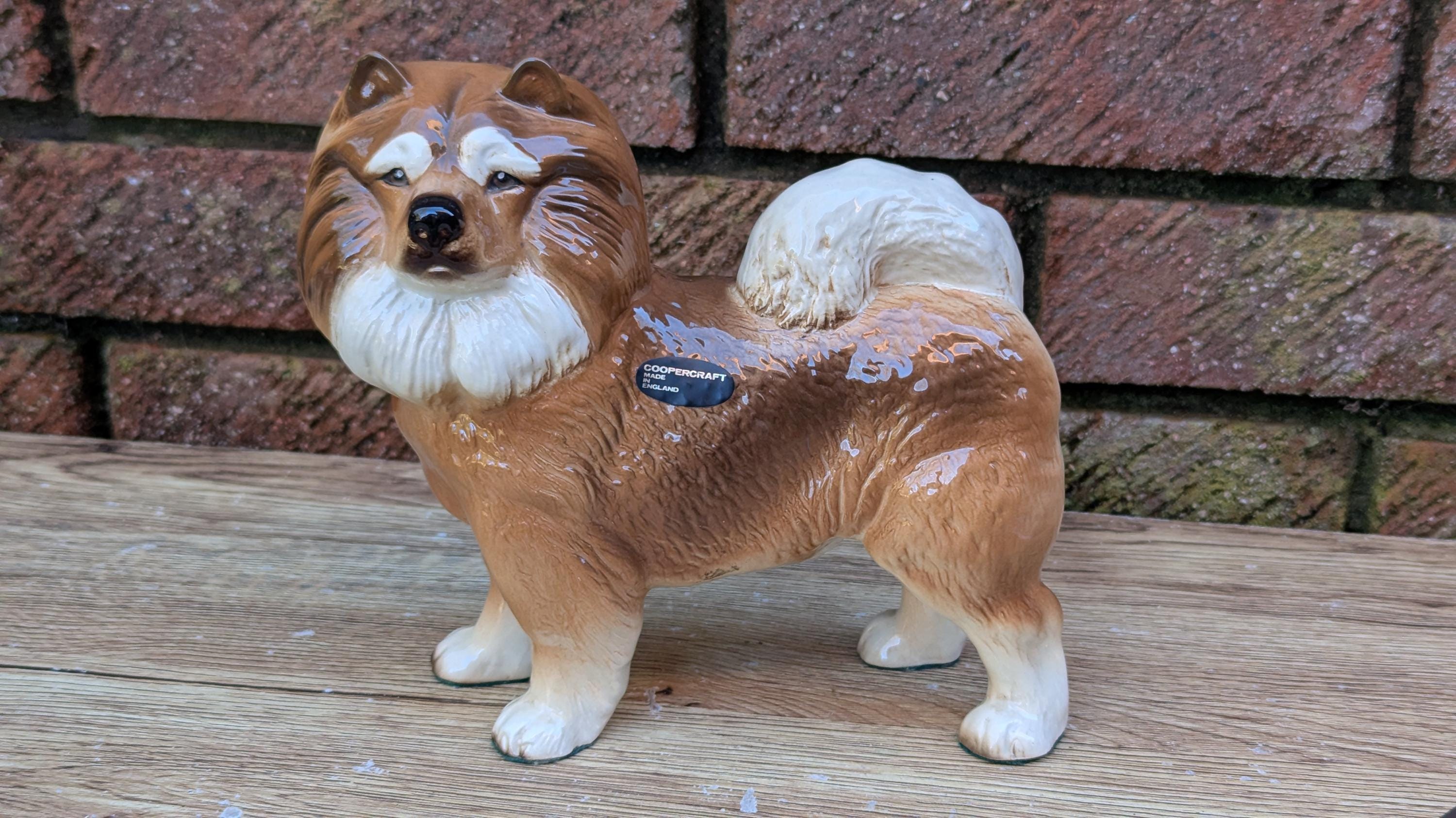 レザー彫刻　1980's made in USA Vintage 1980s Coopercraft England Ceramic Spitz Dog Figurine