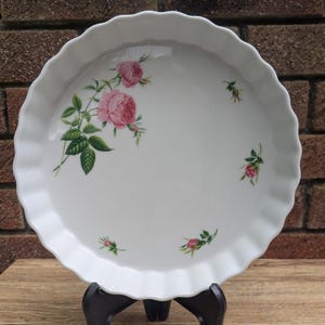 Christine Holm Tart Bake Ware Quiche Dish White With Roses Vintage Excellent Condition