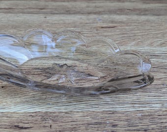 Vintage Clear Pressed Glass Scalloped Dish – Starburst Design – Trinket or Candy Bowl