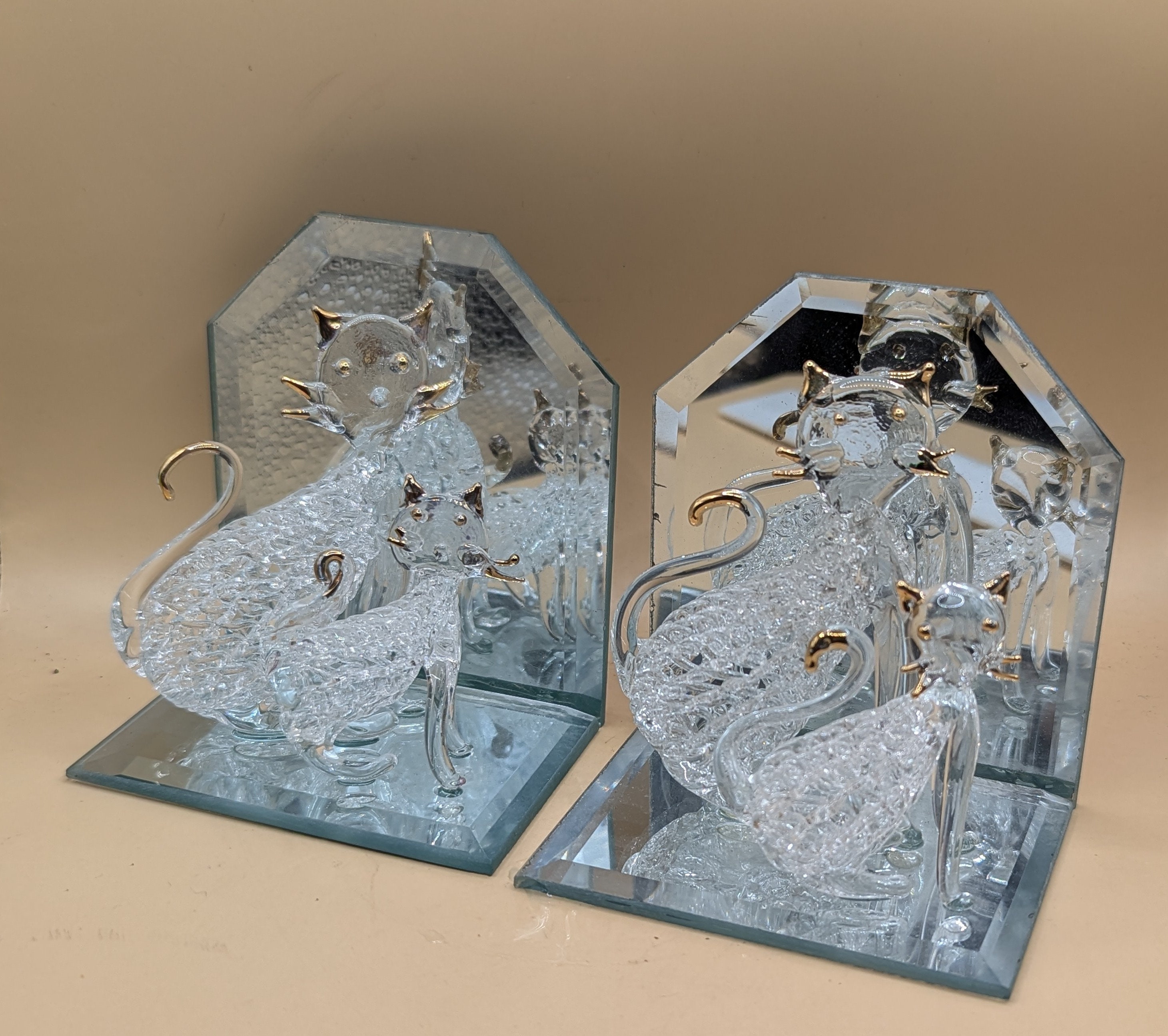 Vintage Glass Two Two Cats Mirror Figurine 4