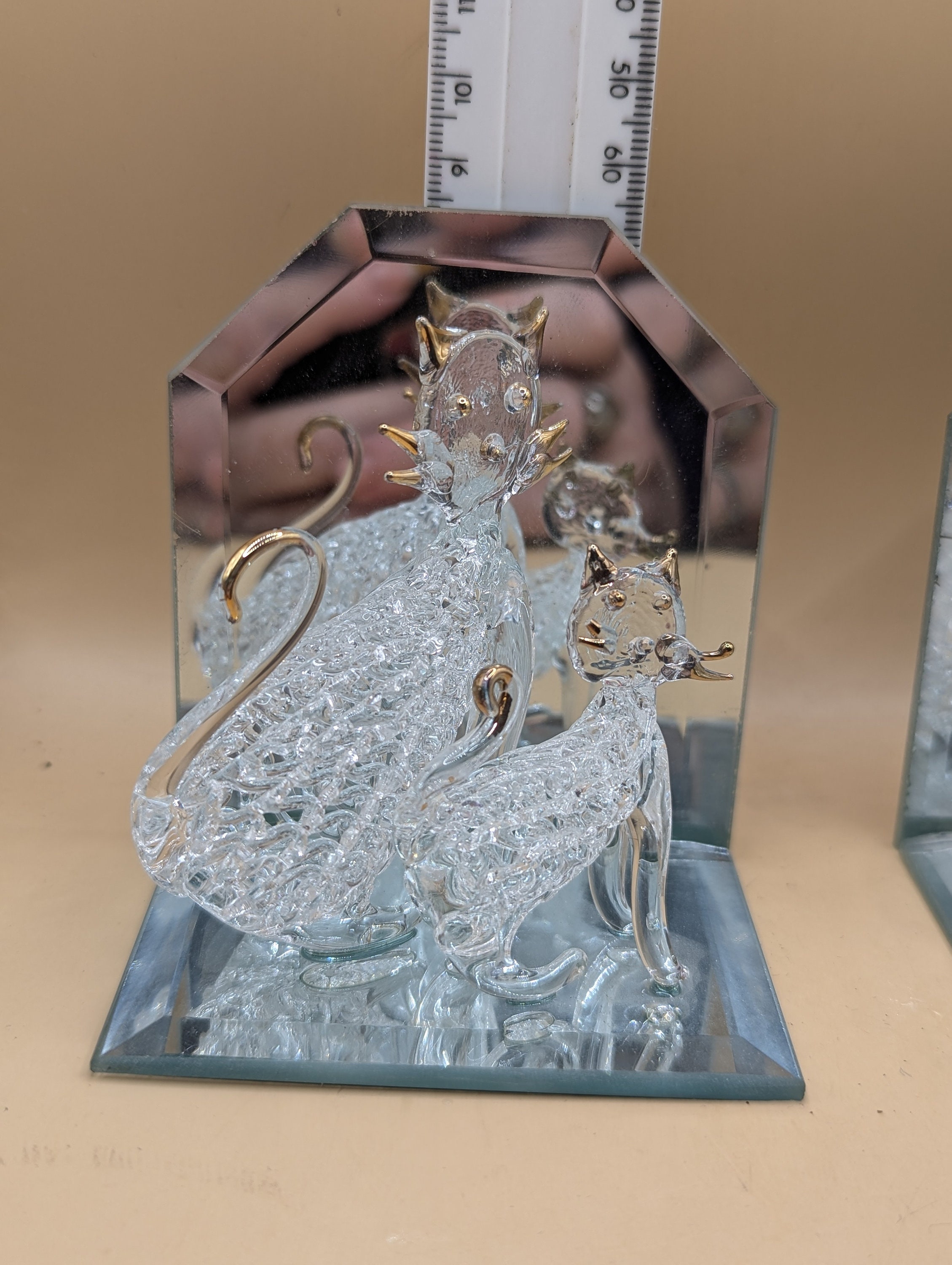 Vintage Glass Two Two Cats Mirror Figurine 4