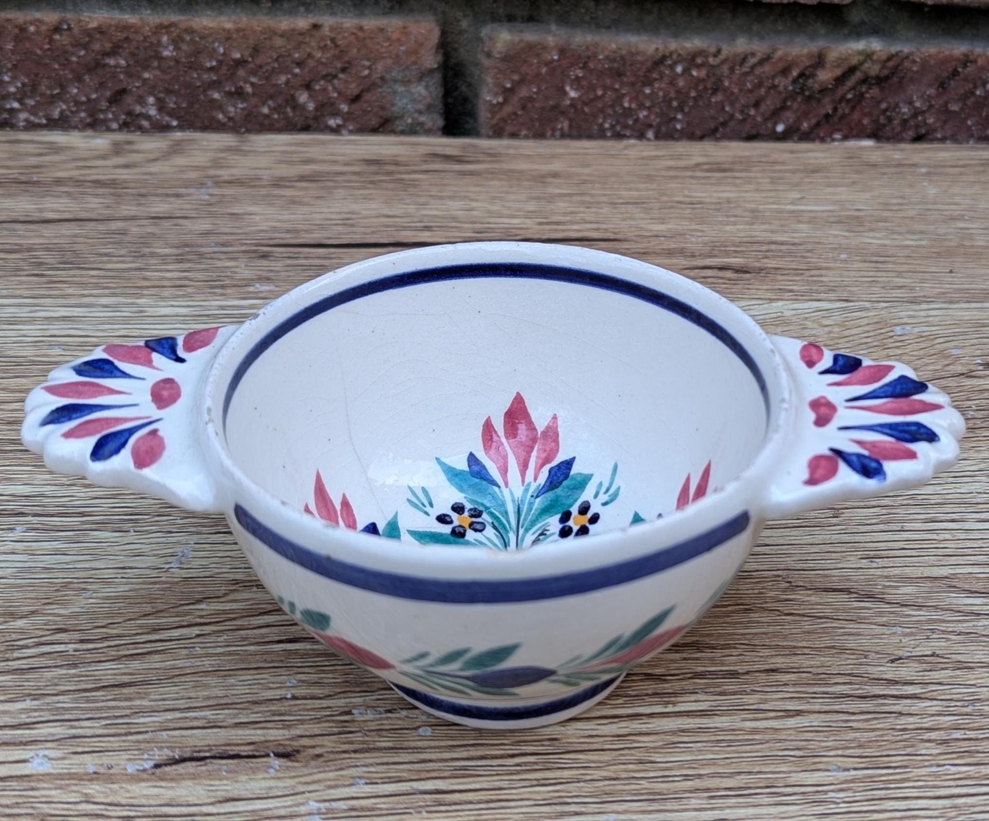 1950 Henriot Quimper HB Hand-painted Faience Small Twin-handled