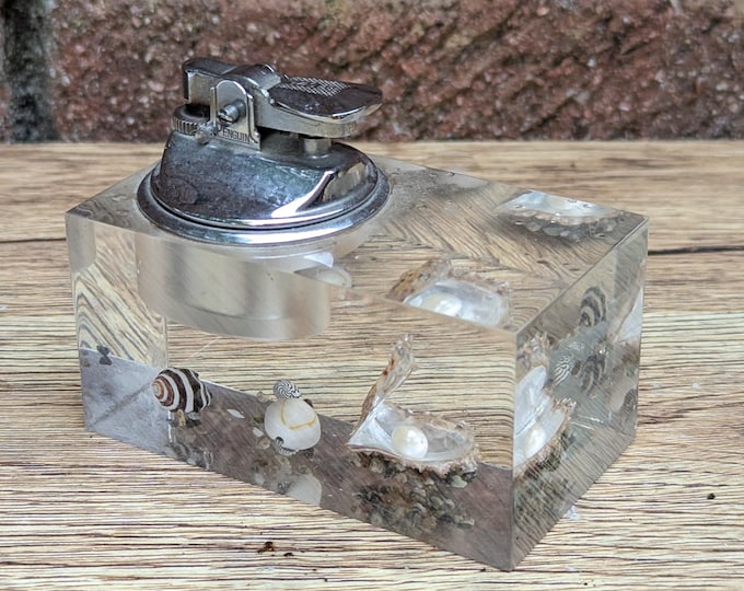 Block Table Lighter 1970s Lucite Block Table Lighter With Seashell Inclusions – Retro Mid ...